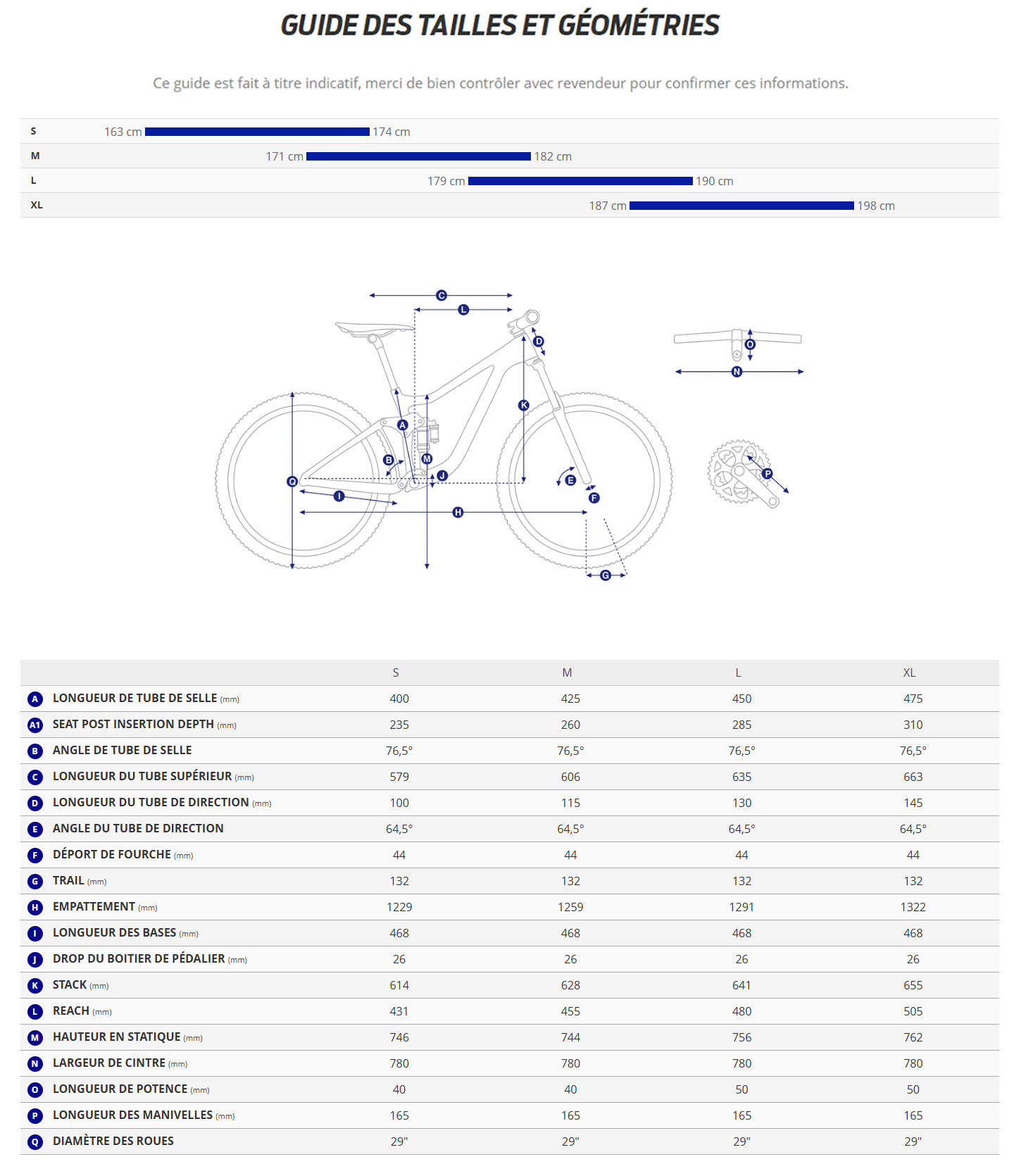 Guide de taille du velo électrique Stance E+ 1  année 2027